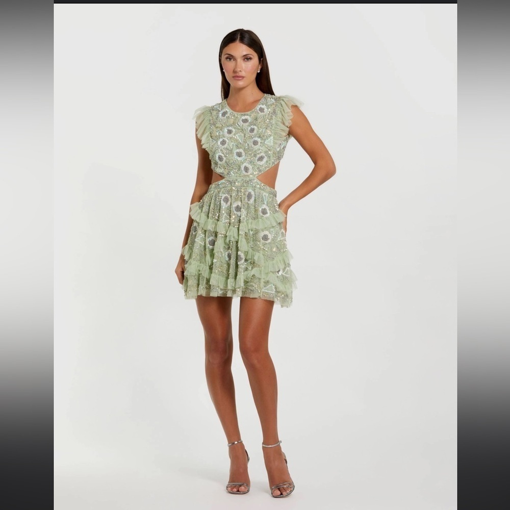 MAC DUGGAL Floral Beaded Ruffle Mini Dress